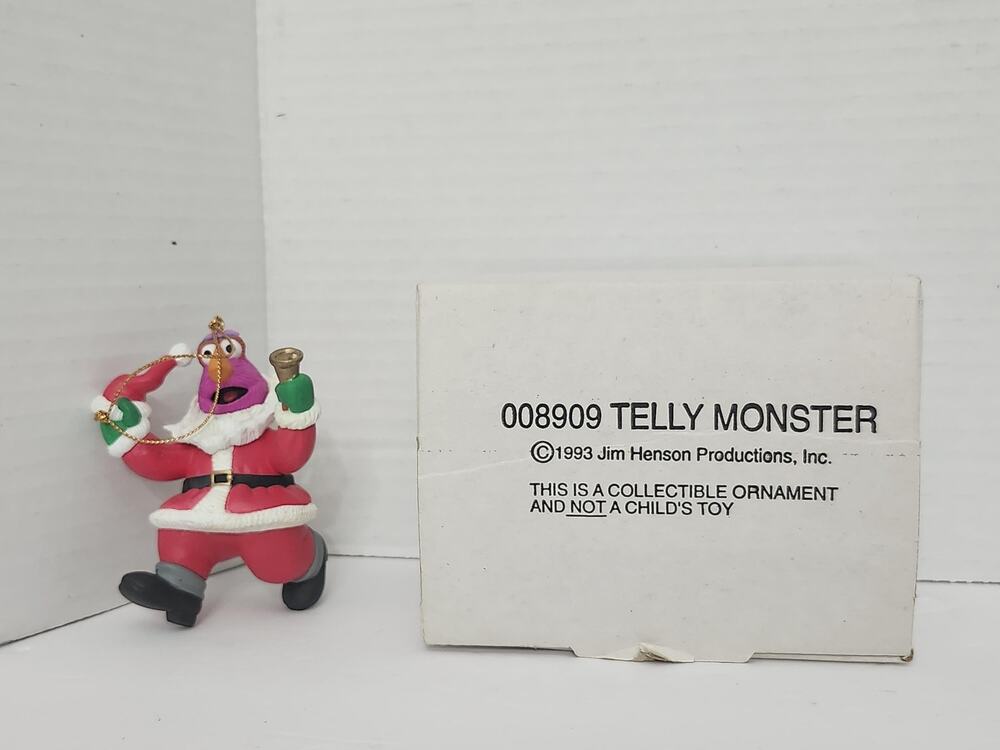 1993 Grolier Telly Monster Santa Sesame Street Ornament Jim Henson Boxed